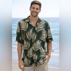 Vintage men’s Hawaiian shirt shirt sleeve XXL green